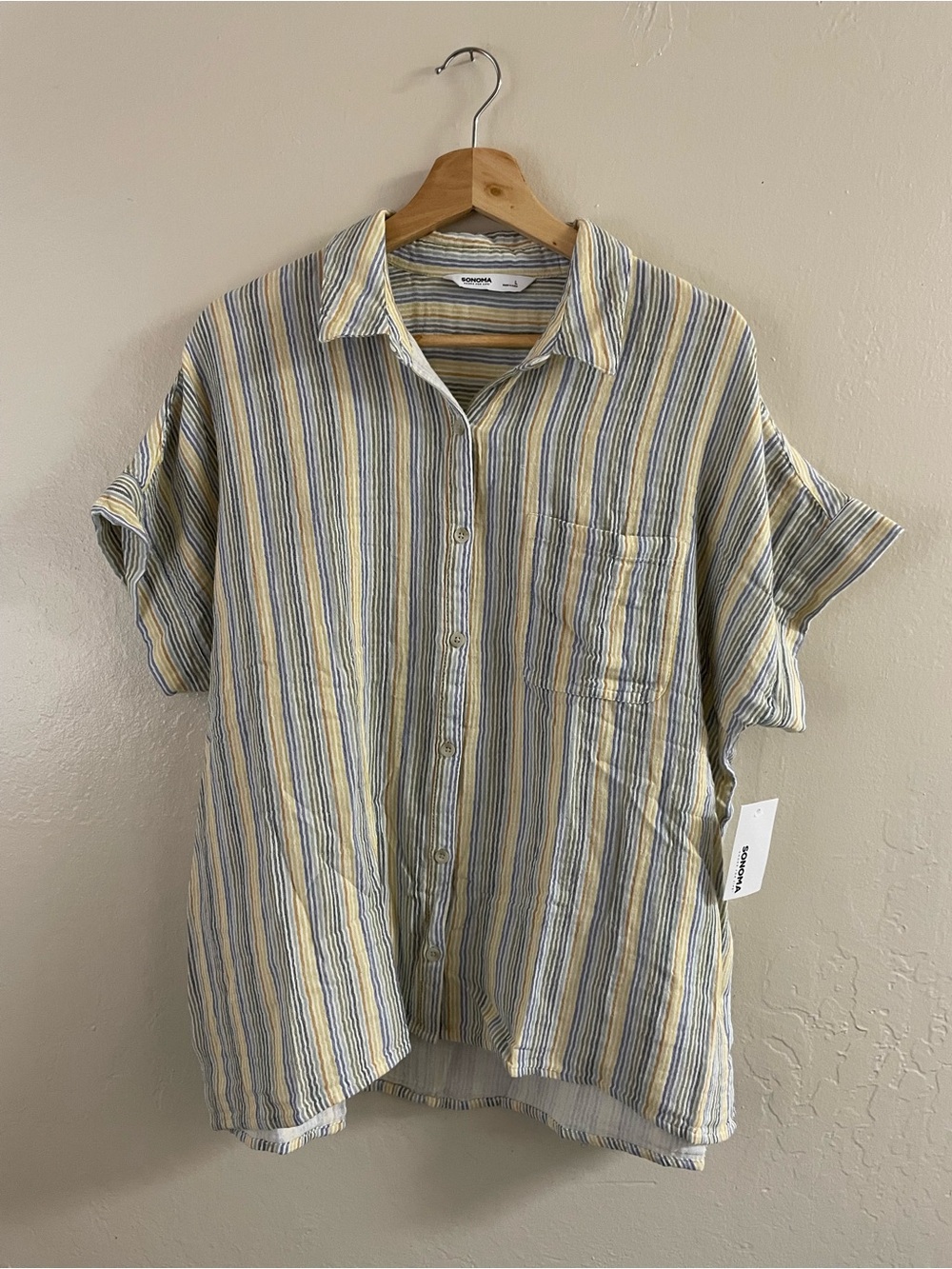 Sonoma good for life Yellow Stripe Cotton Guaze Button camp Shirt